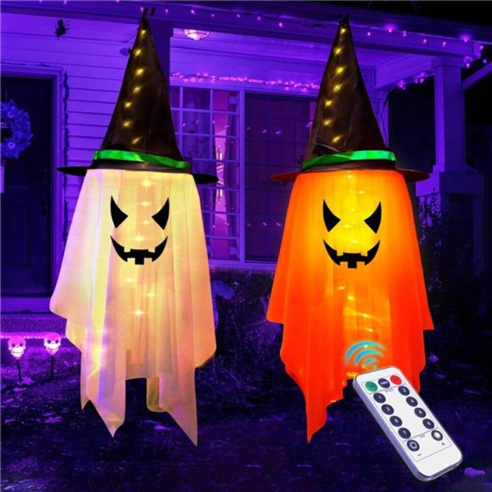 Halloween Decorations Outdoor 2PCS Large Halloween Hanging Ghost Witch Hat